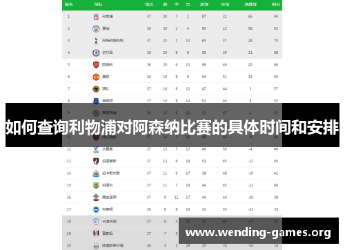 如何查询利物浦对阿森纳比赛的具体时间和安排 如何查询利物浦对阿森纳比赛的具体时间和安排